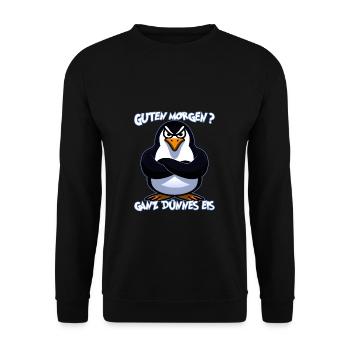 Ganz Dünnes Eis Morgenmuffel Pinguin Kaffee - Unisex Pullover - Schwarz - Vorne - Alina (178cm) & Michal (187cm)