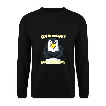 Ganz Dünnes Eis Morgenmuffel Pinguin Kaffee - Unisex Pullover - Schwarz - Vorne - Alina (178cm) & Michal (187cm)