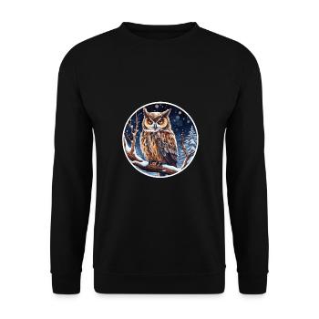 Eagle owl in winter - Unisex Sweatshirt - black - Front - Alina (178cm) & Michal (187cm)