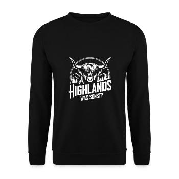 Highlands was sonst Schottisches Hochlandrind - Unisex Pullover - Schwarz - Vorne - Alina (178cm) & Michal (187cm)