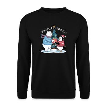 Polar Bear Penguin Christmas Merry Christmas North Pole - Unisex Sweatshirt - black - Front - Alina (178cm) & Michal (187cm)