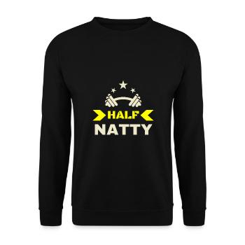 Halb Natty, halb Natürlich Lustiges Fitness-Bodybuilding - Unisex Pullover - Schwarz - Vorne - Alina (178cm) & Michal (187cm)