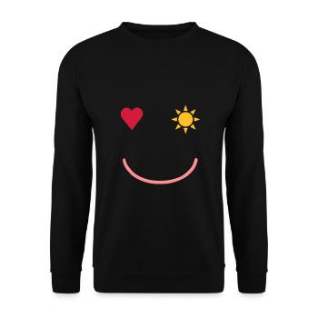 ★ Designfarben änderbar ★ Lächelndes Gesicht - Unisex Pullover - Schwarz - Vorne - Alina (178cm) & Michal (187cm)