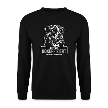 BOXERFIZIERT Boxer Hunde Spruch Hund Wilsigns - Unisex Pullover - Schwarz - Vorne - Alina (178cm) & Michal (187cm)