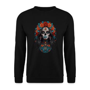 santa muerte skull woman - Unisex Sweatshirt - black - Front - Alina (178cm) & Michal (187cm)