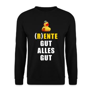 Rente gut alles gut, Ente, Quietscheente - Unisex Pullover - Schwarz - Vorne - Alina (178cm) & Michal (187cm)