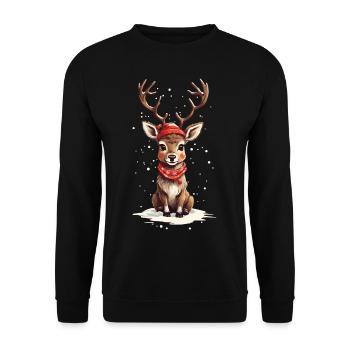Magisches Rentier Weihnachten aus dem Norden - Unisex Pullover - Schwarz - Vorne - Alina (178cm) & Michal (187cm)