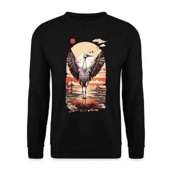 Grue Ukiyo-E Tradition Japon & Beauté - Sweat-shirt Unisexe - noir - Devant - Alina (178cm) & Michal (187cm)