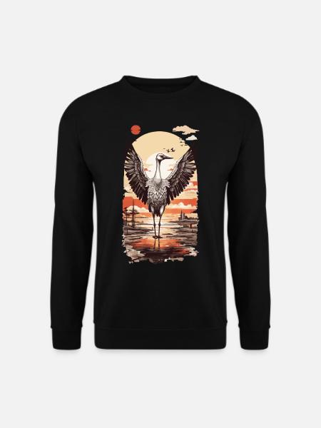 Kranich Ukiyo-E Tradition Japan & Schönheit - Unisex Pullover - Schwarz