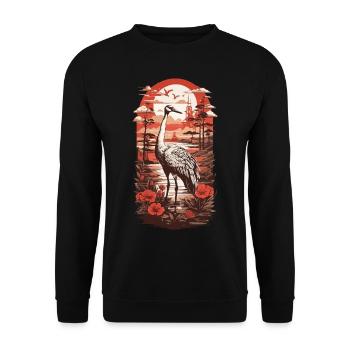 Grue vintage Japon Elegance Bird Retro Design - Sweat-shirt Unisexe - noir - Devant - Alina (178cm) & Michal (187cm)