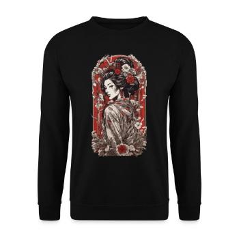 Modern Geisha Streetwear Retro Japan Art Style - Unisex Sweatshirt - black - Front - Alina (178cm) & Michal (187cm)