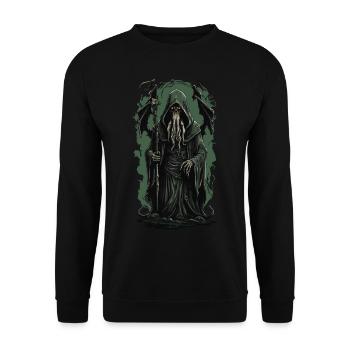 Magier Cthulhu Halloween Horror aus der Tiefe - Unisex Pullover - Schwarz - Vorne - Alina (178cm) & Michal (187cm)
