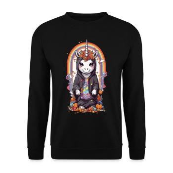 Halloween Einhorn Zauber und Regenbogen Party - Unisex Pullover - Schwarz - Vorne - Alina (178cm) & Michal (187cm)