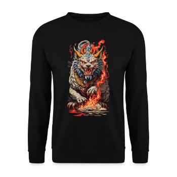 Feu Yokai Lion Vintage Ukiyo-e Art Style - Sweat-shirt Unisexe - noir - Devant - Alina (178cm) & Michal (187cm)