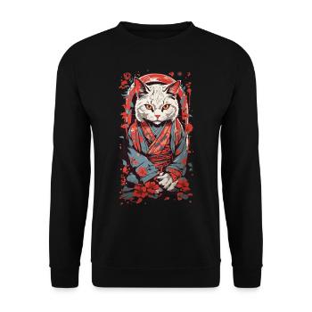 Ukiyo-e Katze Streetwear Retro Katzen Design - Unisex Pullover - Schwarz - Vorne - Alina (178cm) & Michal (187cm)