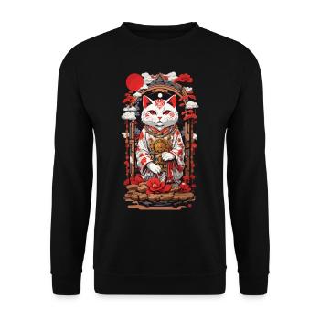 Chat Design Chat Porte-Bonheur Ukiyo-E Style Japon - Sweat-shirt Unisexe - noir - Devant - Alina (178cm) & Michal (187cm)