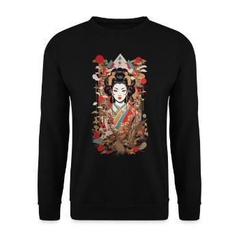Retro Geisha Popart Japan Art Style - Unisex Sweatshirt - black - Front - Alina (178cm) & Michal (187cm)