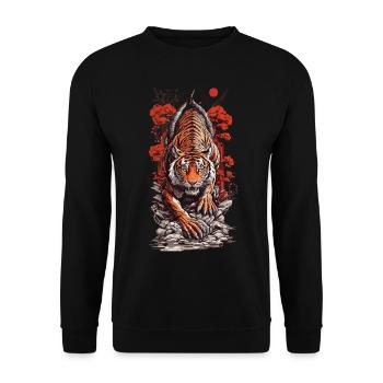 Asiatischer Tiger Tattoo Japan Wildkatzen Kunst - Unisex Pullover - Schwarz - Vorne - Alina (178cm) & Michal (187cm)