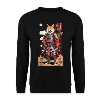 Samurai Shiba Hund Retro Japan Kunst Design - Unisex Pullover - Schwarz - Vorne - Alina (178cm) & Michal (187cm)