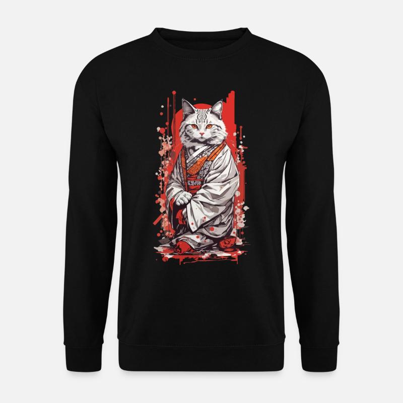 Japanese Kimono Cat Ukiyo-E Style - Unisex Sweatshirt - black