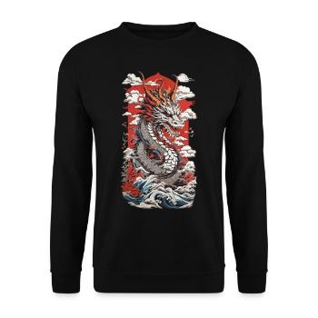 Dragon Ukiyo-E Design Streetwear Vintage Rétro - Sweat-shirt Unisexe - noir - Devant - Alina (178cm) & Michal (187cm)