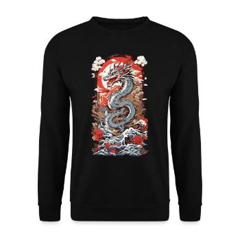 Asiatischer Drache Ukiyo-E Vintage Kunst - Unisex Pullover - Schwarz - Vorne - Alina (178cm) & Michal (187cm)