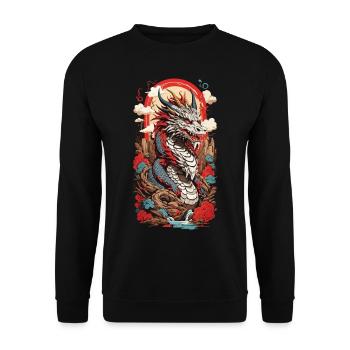 Ukiyo-E Drache Retro Japan Streetwear Design - Unisex Pullover - Schwarz - Vorne - Alina (178cm) & Michal (187cm)