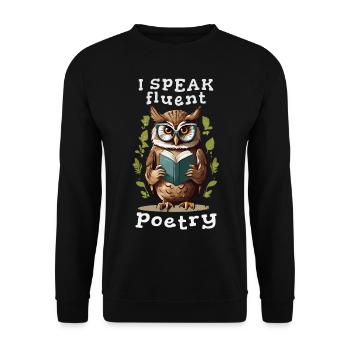 Je parle couramment la poésie, hibou lettré - Sweat-shirt Unisexe - noir - Devant - Alina (178cm) & Michal (187cm)