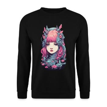 Esthétique Anime Synthwave e-Girl Streetwear - Sweat-shirt Unisexe - noir - Devant - Alina (178cm) & Michal (187cm)