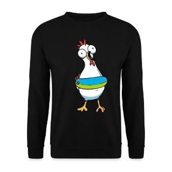 Huhn Hühner Schwimmring Seenot Schwimmer - Unisex Pullover - Schwarz - Vorne - Alina (178cm) & Michal (187cm)