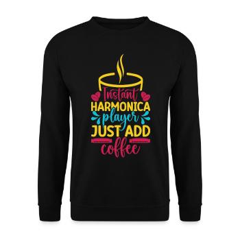 Funny Harmonica Player Instant Just Coffee - Unisex Pullover - Schwarz - Vorne - Alina (178cm) & Michal (187cm)