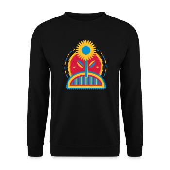 große leuchtende Sonnenblume im Blumenbeet - Unisex Pullover - Schwarz - Vorne - Alina (178cm) & Michal (187cm)