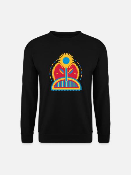 große leuchtende Sonnenblume im Blumenbeet - Unisex Pullover - Schwarz