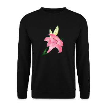 pink lily bloom with two buds - Unisex Sweatshirt - black - Front - Alina (178cm) & Michal (187cm)