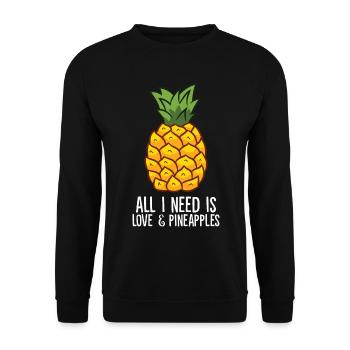 Ananas - All i need is love and pineapples - Unisex Pullover - Schwarz - Vorne - Alina (178cm) & Michal (187cm)