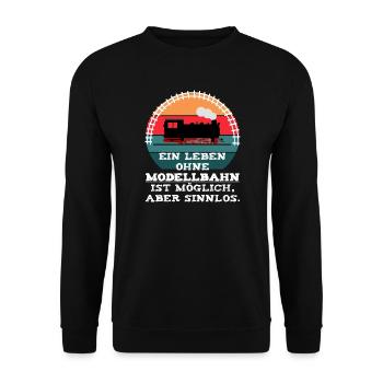 Modellbahn Eisenbahn Dampflok Spruch - Unisex Pullover - Schwarz - Vorne - Alina (178cm) & Michal (187cm)