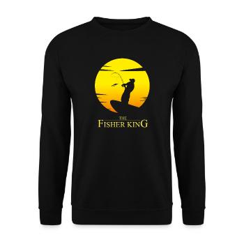 Der König der Fischer - Peachy Parodie Humor - Unisex Pullover - Schwarz - Vorne - Alina (178cm) & Michal (187cm)