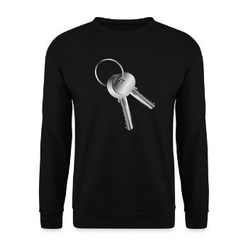 two silver-coloured keys with symbolic character - Unisex Sweatshirt - black - Front - Alina (178cm) & Michal (187cm)