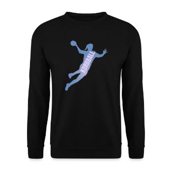 Korbball Schriftzug blau - Unisex Pullover - Schwarz - Vorne - Alina (178cm) & Michal (187cm)