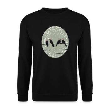 Vögel auf Stromleitung mit Santa Weihnachtsmützen - Unisex Pullover - Schwarz - Vorne - Alina (178cm) & Michal (187cm)