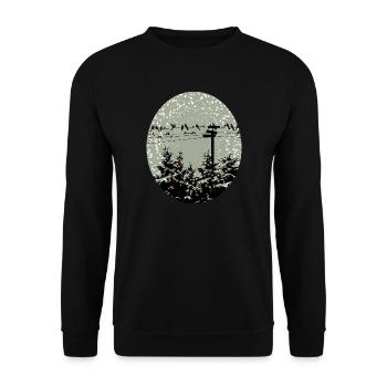 Vögel auf Stromleitung über beleuchtete Bäume - Unisex Pullover - Schwarz - Vorne - Alina (178cm) & Michal (187cm)