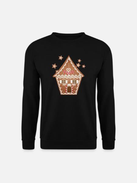 uriges Lebkuchen Haus mit Lebkuchen Sterne - Unisex Pullover - Schwarz