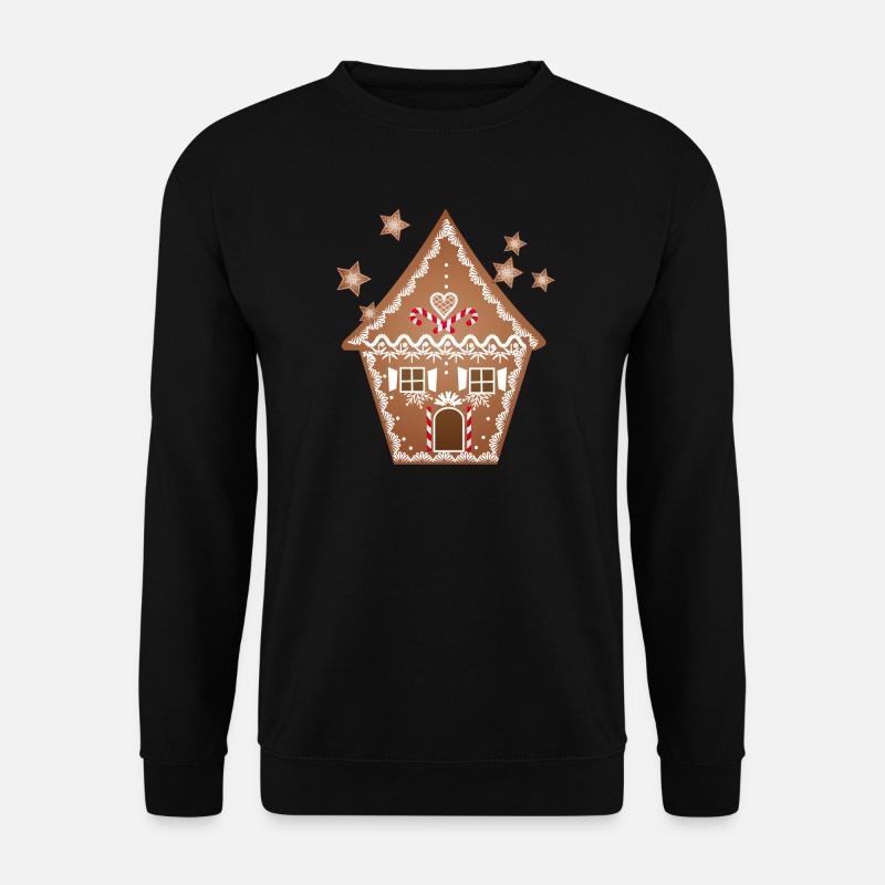 uriges Lebkuchen Haus mit Lebkuchen Sterne - Unisex Pullover - Schwarz