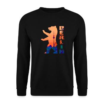 Berliner Bär gefüllt mit Skyline Fernsehturm - Unisex Pullover - Schwarz - Vorne - Alina (178cm) & Michal (187cm)