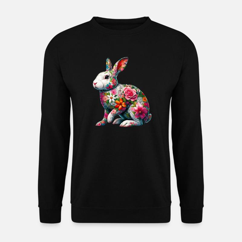 Hase mit Blumen geschmückt - Unisex Pullover - Schwarz