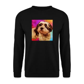 Hundeporträt mit buntem Hintergrund - Unisex Pullover - Schwarz - Vorne - Alina (178cm) & Michal (187cm)