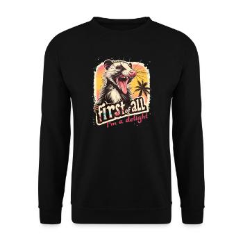 First of all I ́m a delight Opossum Retro Design - Unisex Sweatshirt - black - Front - Alina (178cm) & Michal (187cm)