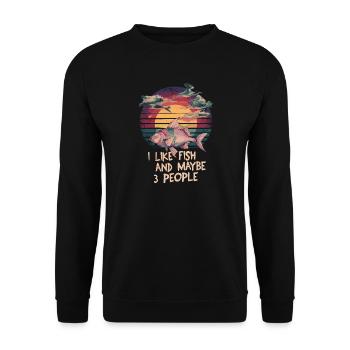 Ich mag Fische & vielleicht 3 Menschen Einsiedler - Unisex Pullover - Schwarz - Vorne - Alina (178cm) & Michal (187cm)