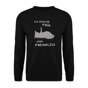 Ich erwache früh oder freundlich - Unisex Pullover - Schwarz - Vorne - Alina (178cm) & Michal (187cm)