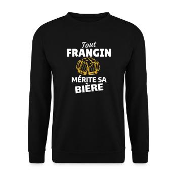 Humorvolles Design, Bier und Freundschaft - Unisex Pullover - Schwarz - Vorne - Alina (178cm) & Michal (187cm)